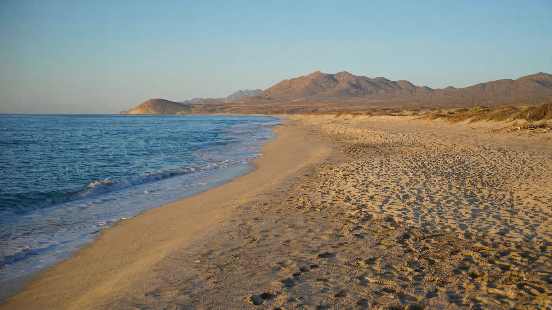 An empty beach on the Sea of Cortez near San José del Cabo in late-afternoon light