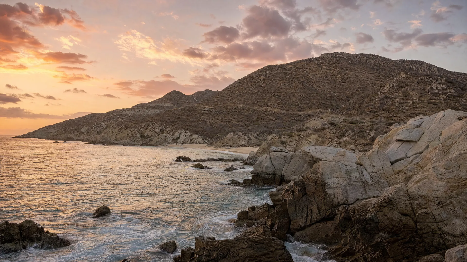 The rocky coastline of Los Cabos at sunrise